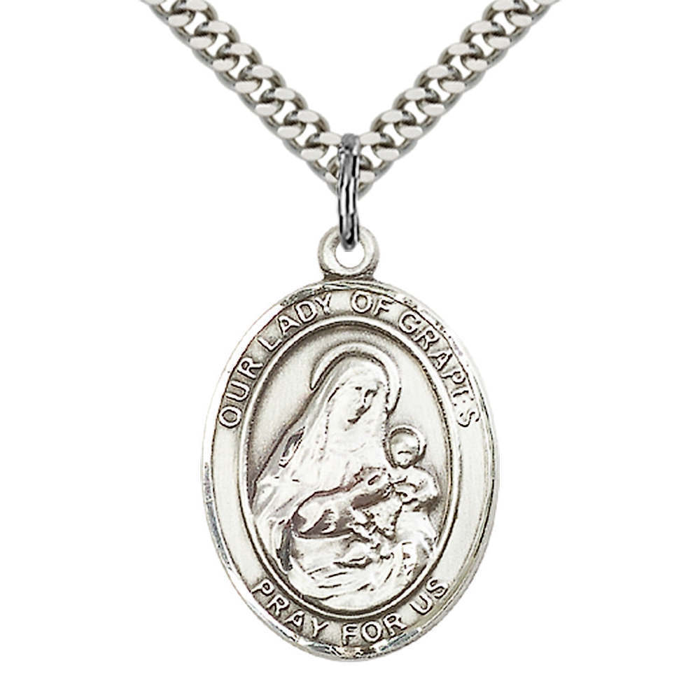 Sterling Silver Our Lady Of Mount Carmel Pendant Necklace - CZ Accented Oval (Virgen Del Carmen) - View #7